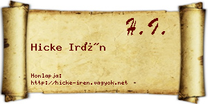 Hicke Irén névjegykártya